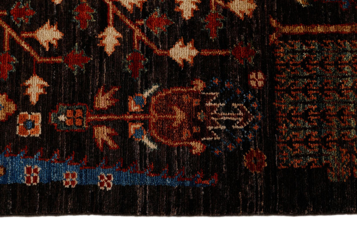 3x14 Dark Brown and Multicolor Turkish Tribal Runner
