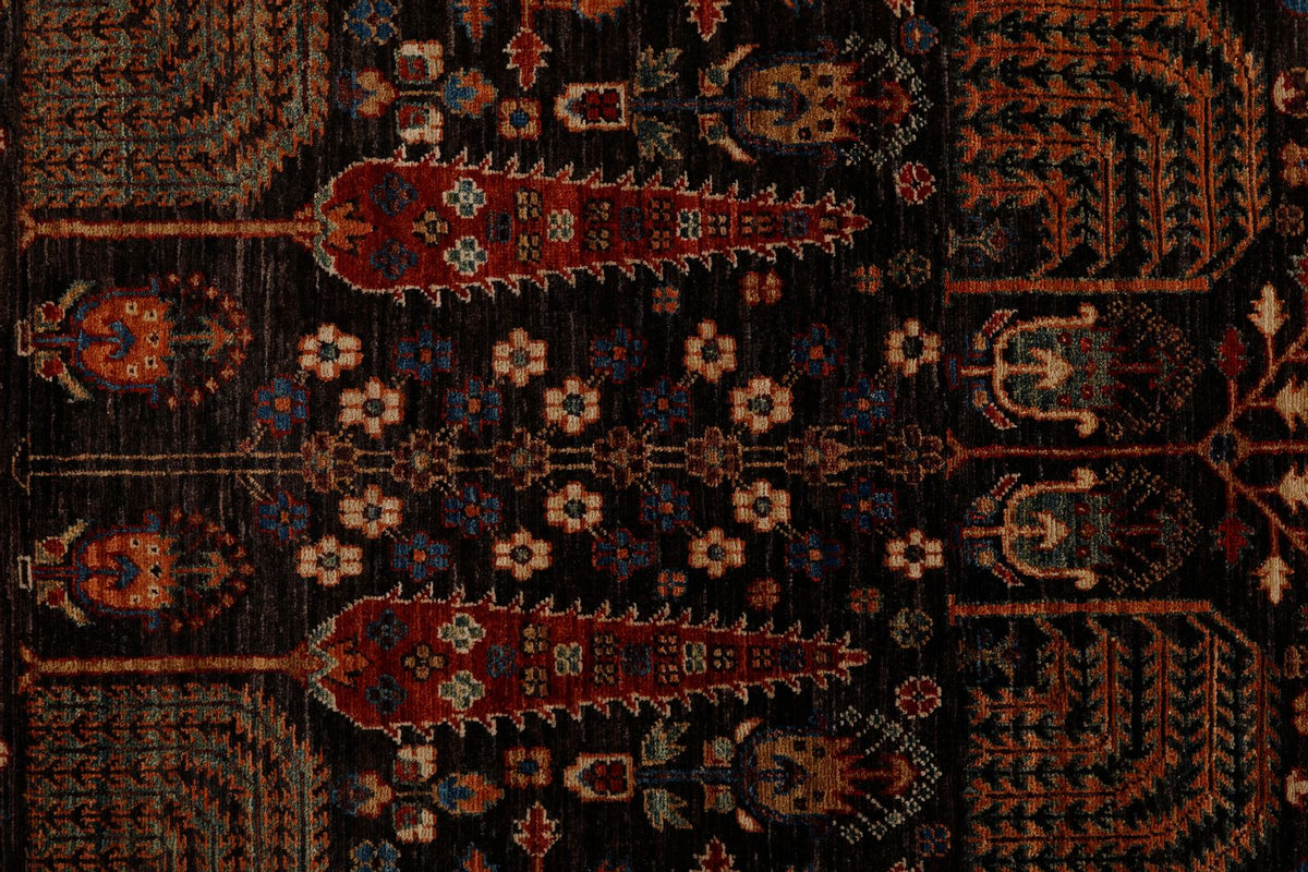3x14 Dark Brown and Multicolor Turkish Tribal Runner