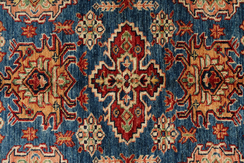 4x6 Blue and Beige Kazak Tribal Rug