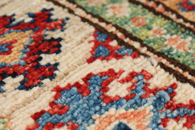 4x6 Blue and Beige Kazak Tribal Rug