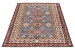 4x6 Blue and Beige Kazak Tribal Rug