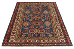 4x6 Blue and Beige Kazak Tribal Rug