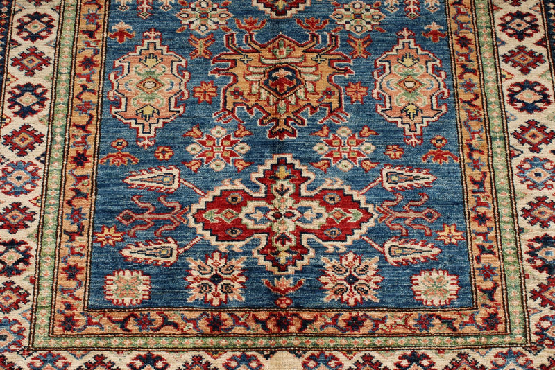 4x6 Blue and Beige Kazak Tribal Rug