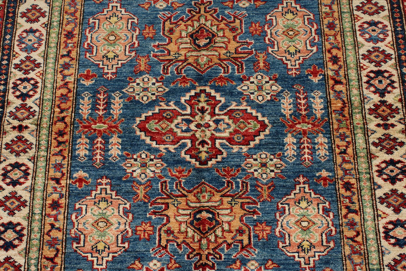 4x6 Blue and Beige Kazak Tribal Rug