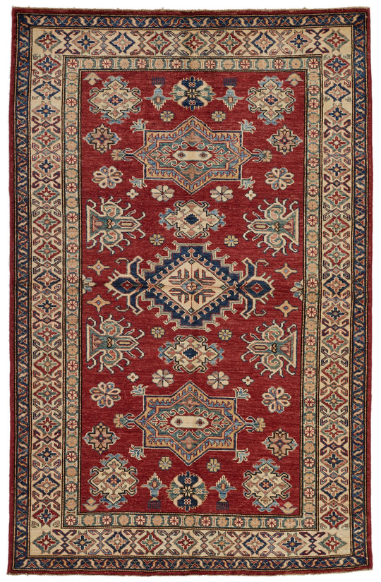 4x6 Red and Beige Kazak Tribal Rug