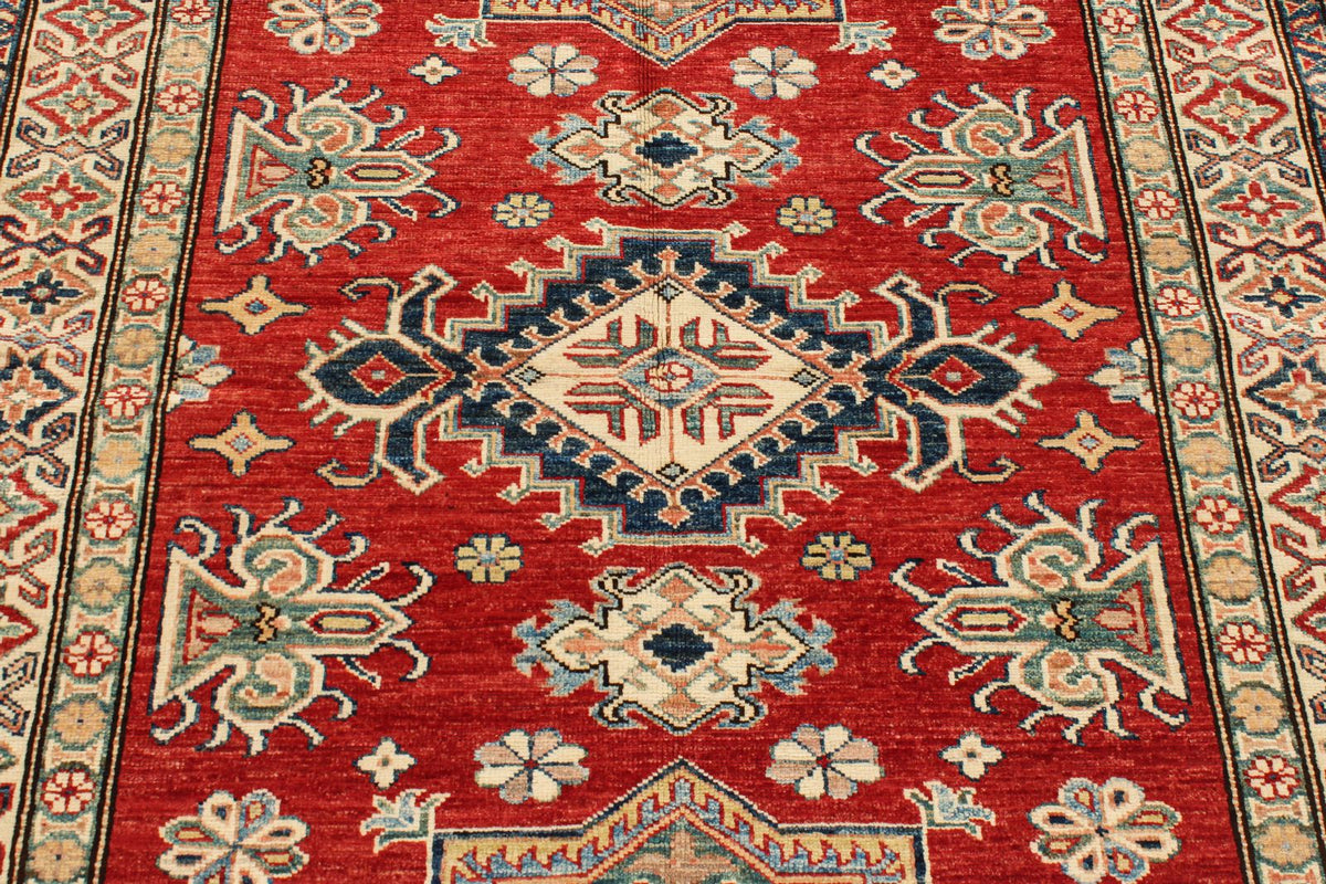 4x6 Red and Beige Kazak Tribal Rug