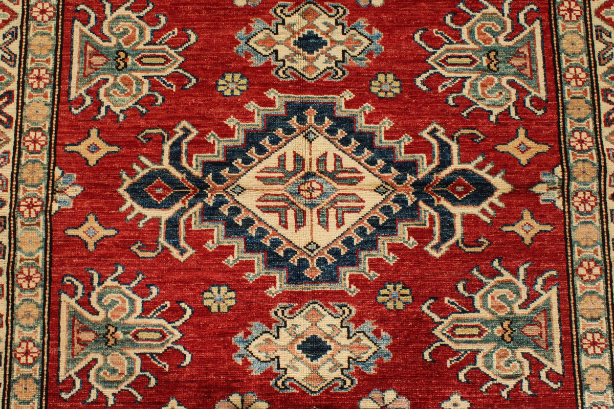 4x6 Red and Beige Kazak Tribal Rug