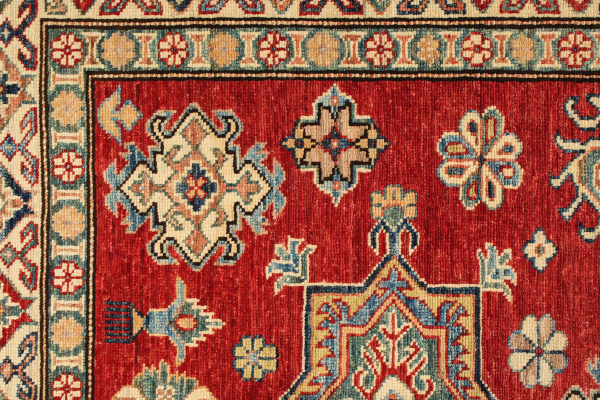 4x6 Red and Beige Kazak Tribal Rug