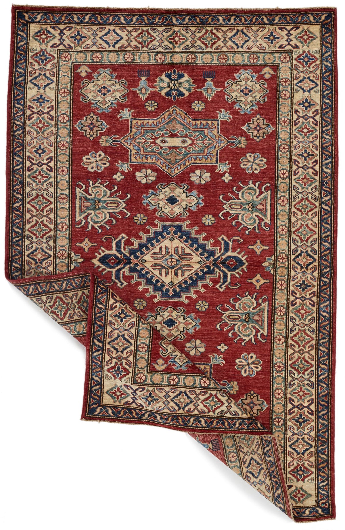 4x6 Red and Beige Kazak Tribal Rug