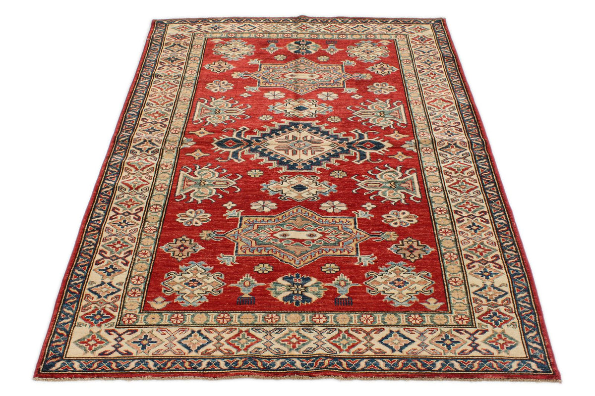 4x6 Red and Beige Kazak Tribal Rug