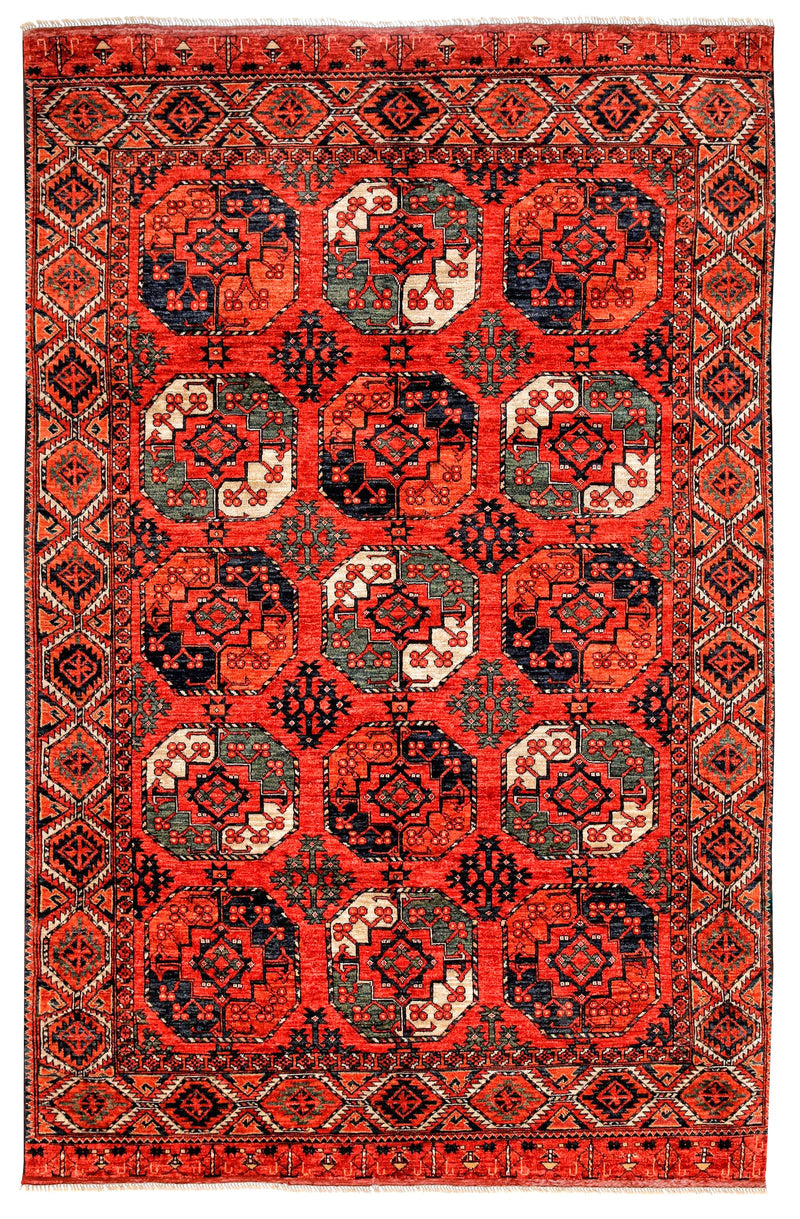 7x10 Red and Green Turkish Tribal Rug