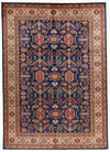 9x12 Navy and Ivory Kazak Tribal Rug