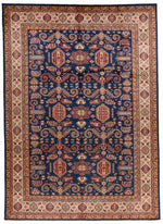 9x12 Navy and Ivory Kazak Tribal Rug