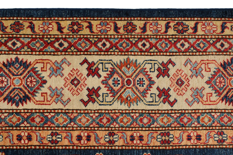 9x12 Navy and Ivory Kazak Tribal Rug