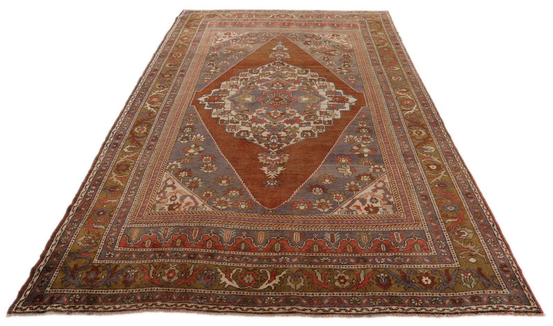 6x10 Brown and Gray Turkish Tribal Rug