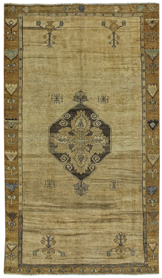 7x11 Beige and Brown Turkish Tribal Rug