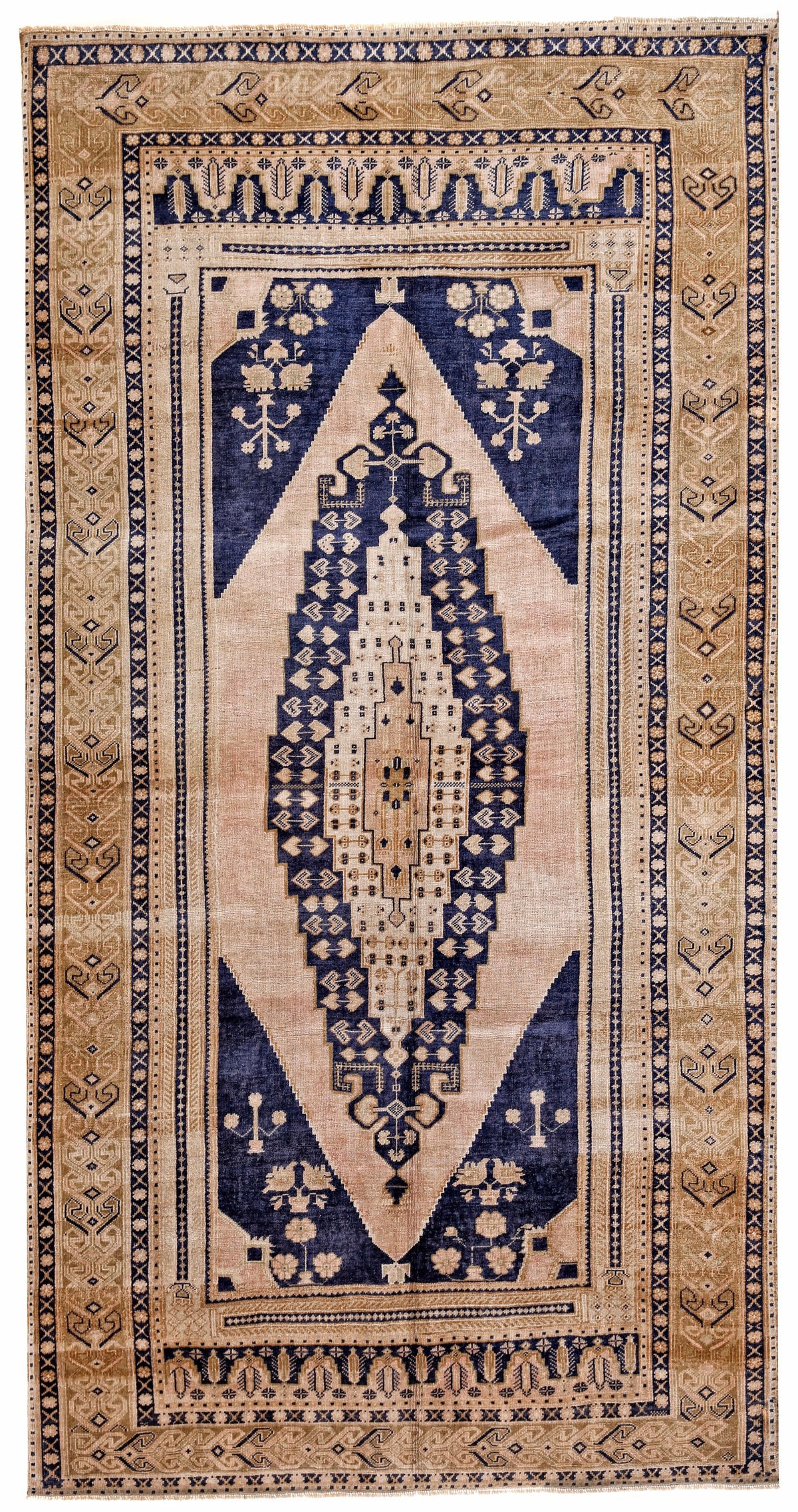 6x10 Beige and Green Turkish Tribal Rug