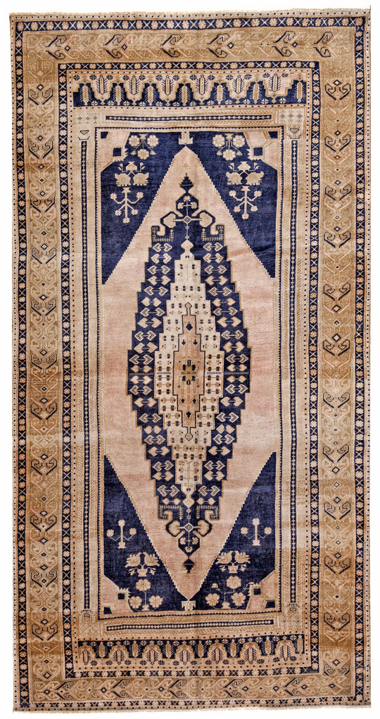 6x10 Beige and Green Turkish Tribal Rug