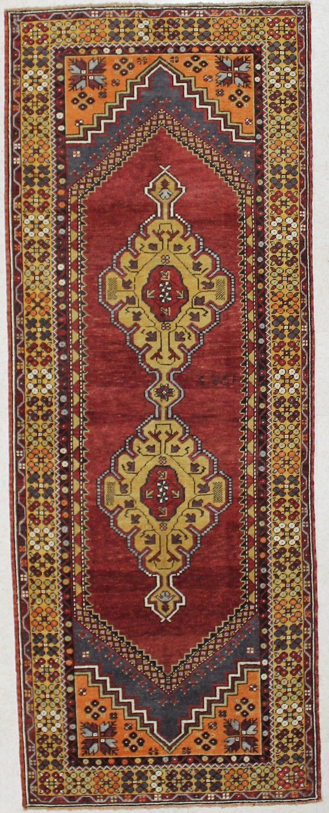 Vintage Handmade 4x10 Red and Gold Anatolian Turkish Tribal Distressed Area Runner
