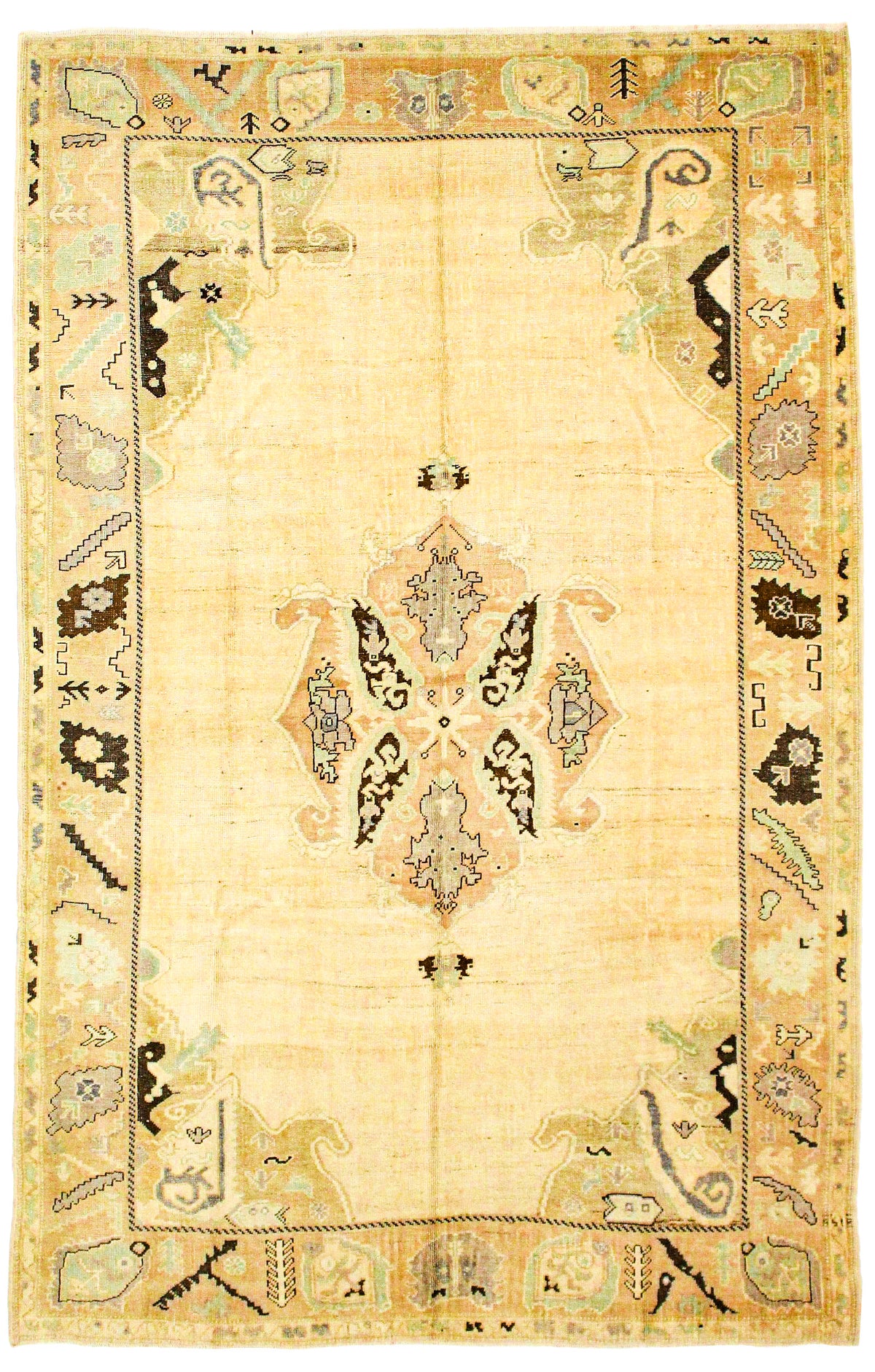 6x10 Ivory Turkish Tribal Rug