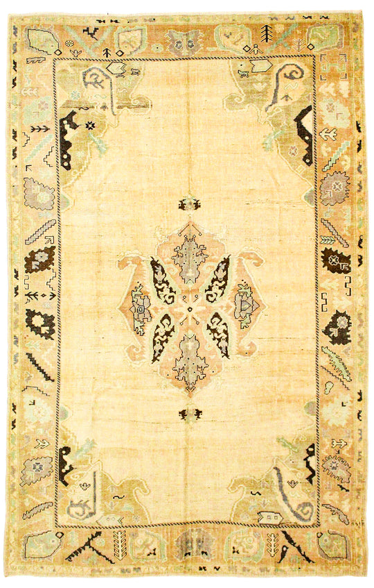 6x10 Ivory Turkish Tribal Rug