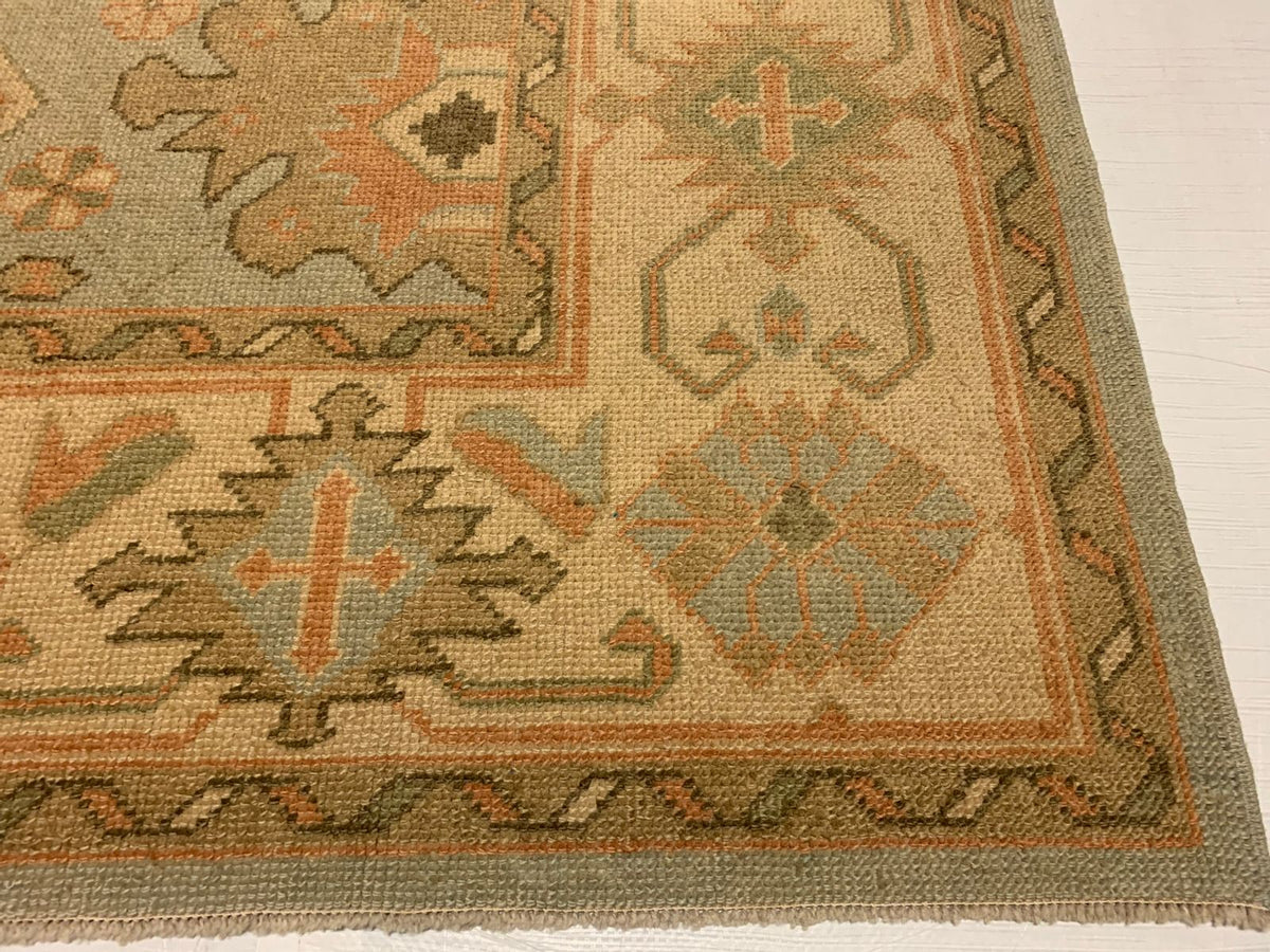 7x10 Blue and Beige Turkish Oushak Rug