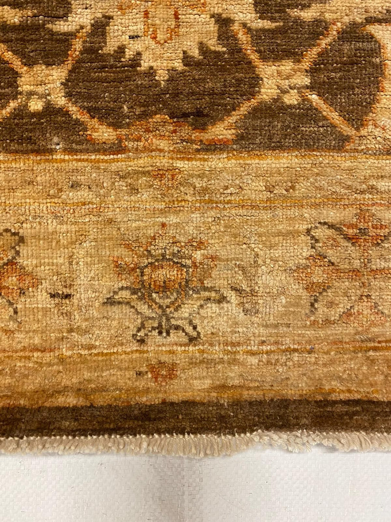 4x10 Brown and Ivory Turkish Oushak Runner