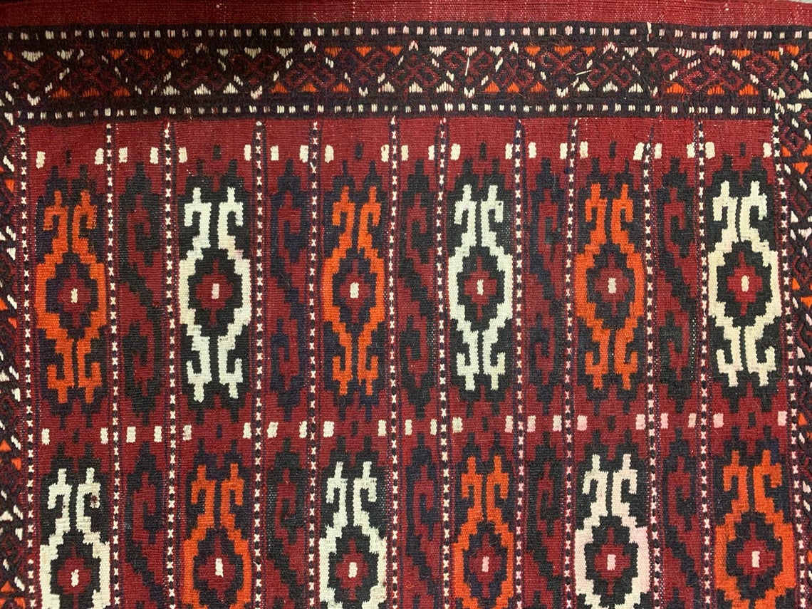 2x4 Red and Beige Turkish Tribal Rug
