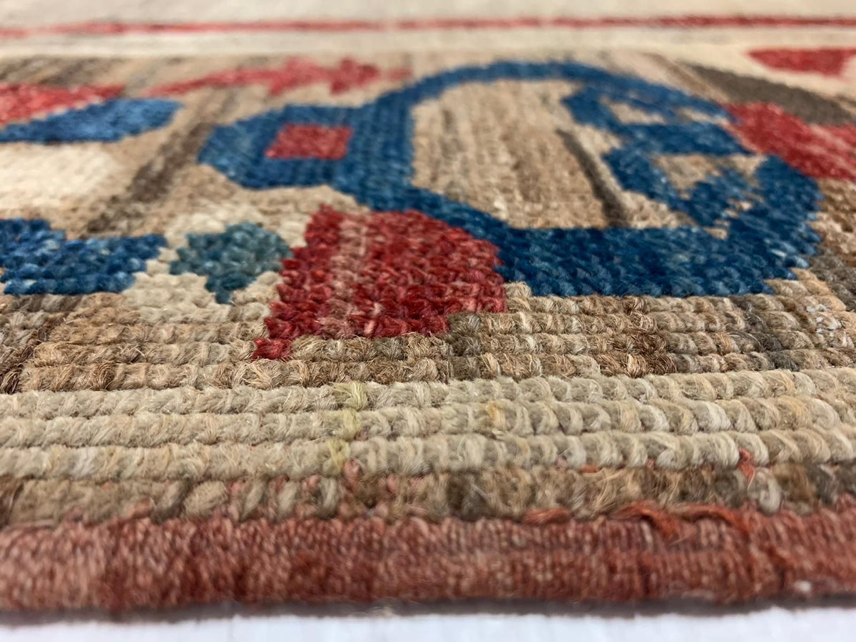 6x8 Ivory and Navy Kazak Tribal Rug