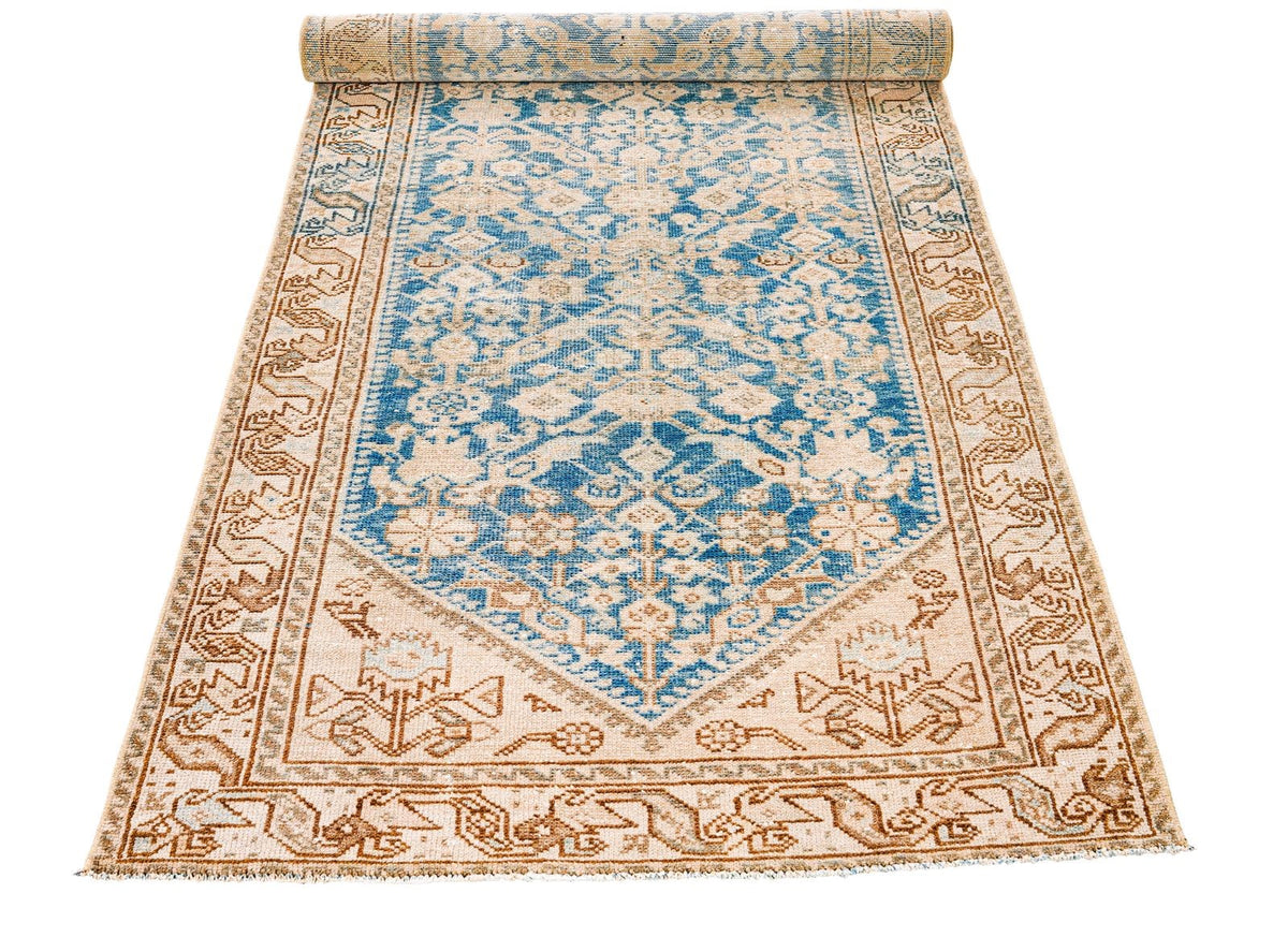 3x10 Blue and Beige Persian Tribal Runner