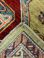 4x6 Green and Ivory Kazak Tribal Rug