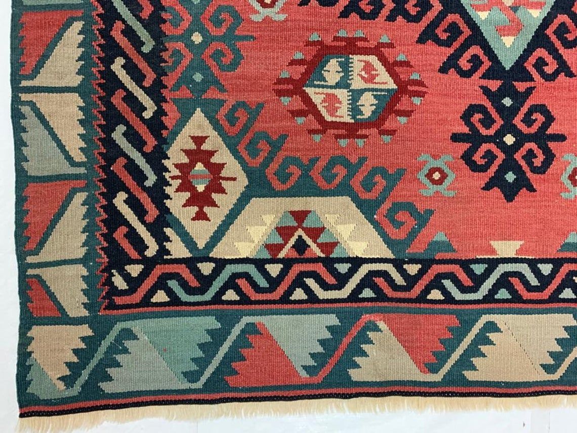 7x9 Rust and Blue Turkish Tribal Rug