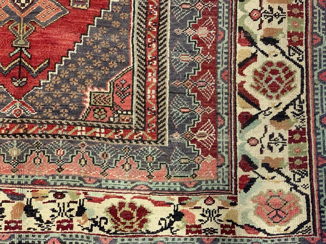 6x11 Beige and Red Turkish Tribal Rug
