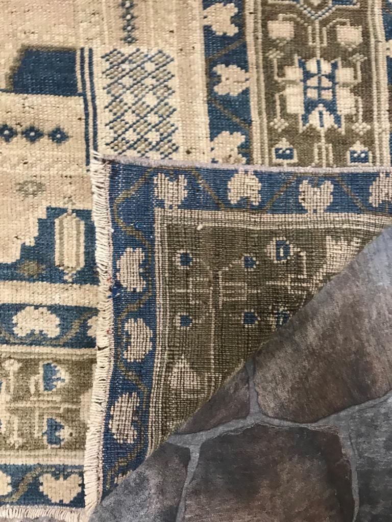 6x8 Blue and Beige Turkish Tribal Rug