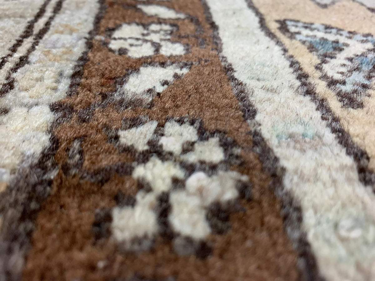 7x11 Beige and Ivory Turkish Tribal Rug