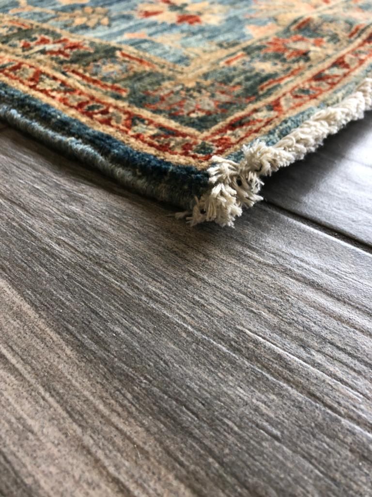 3x9 Light Blue and Rust Traditional Runner