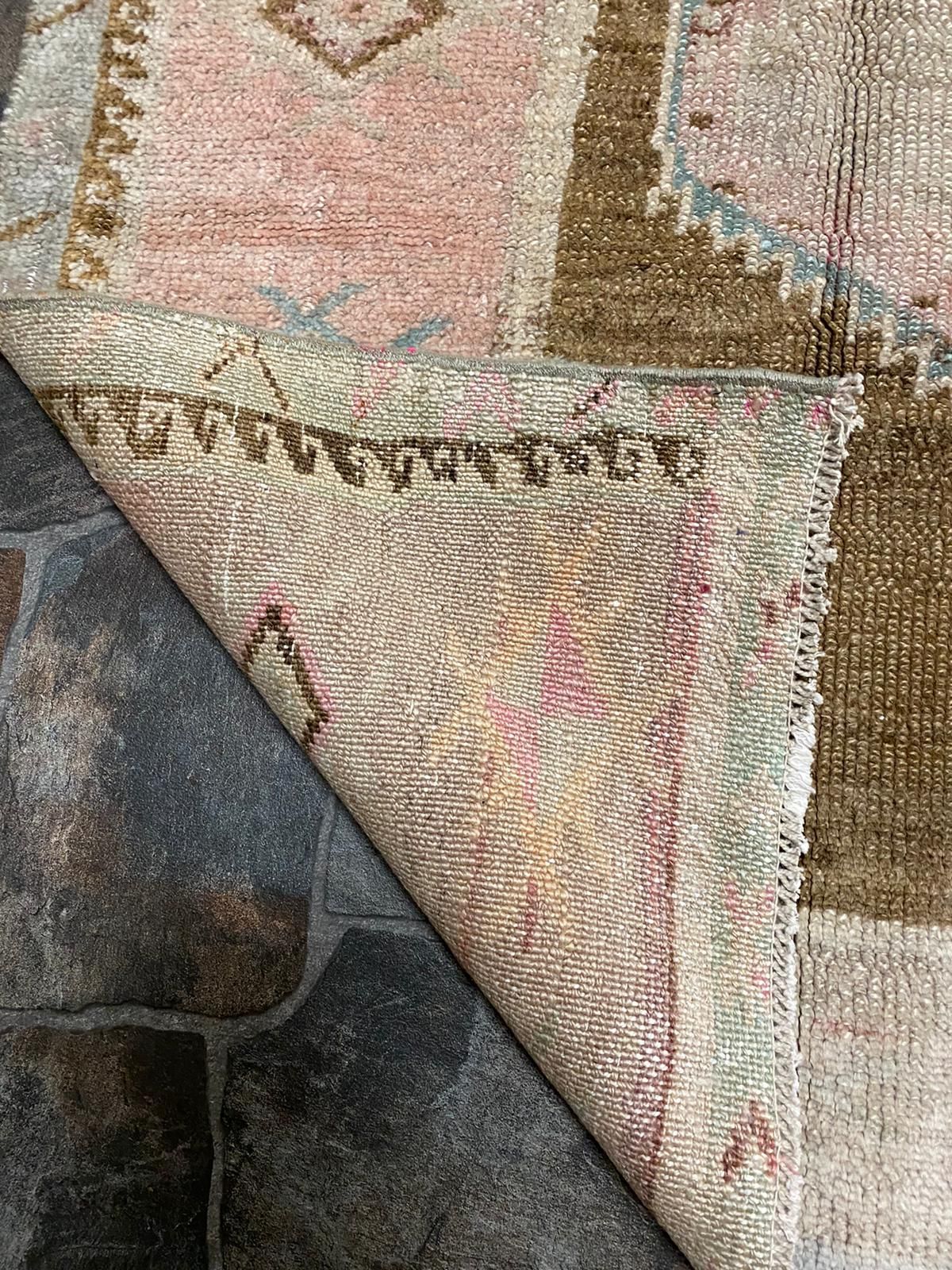 Vintage Handmade 5x11 Brown and Beige Anatolian Turkish Tribal Distressed Area Rug