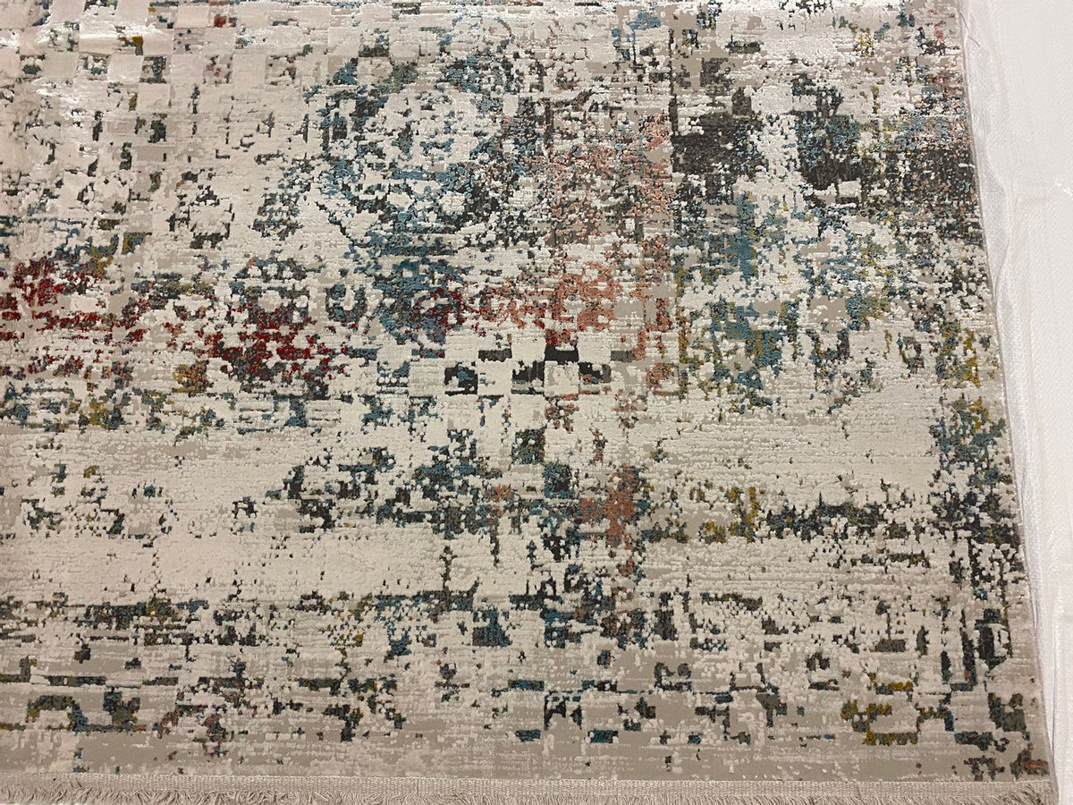 6x10 White and Multicolor Turkish Antep Rug