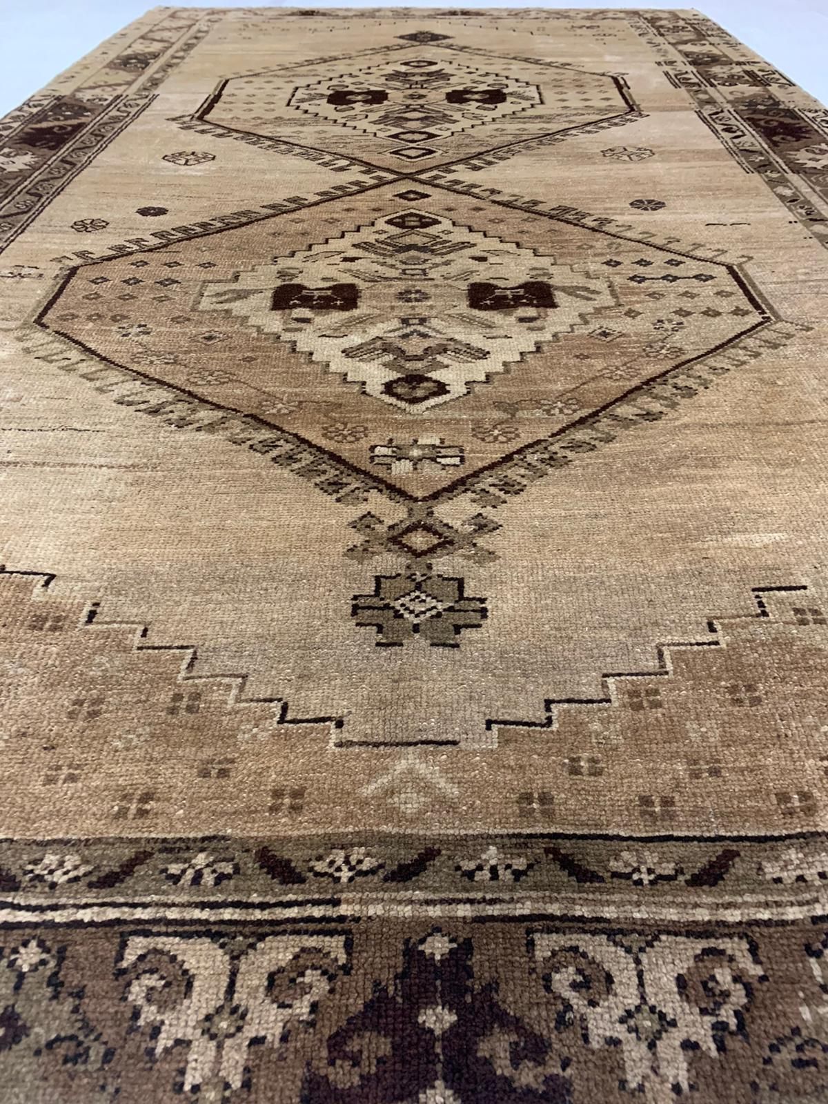 5x10 Ivory and Brown Turkish Tribal Runner