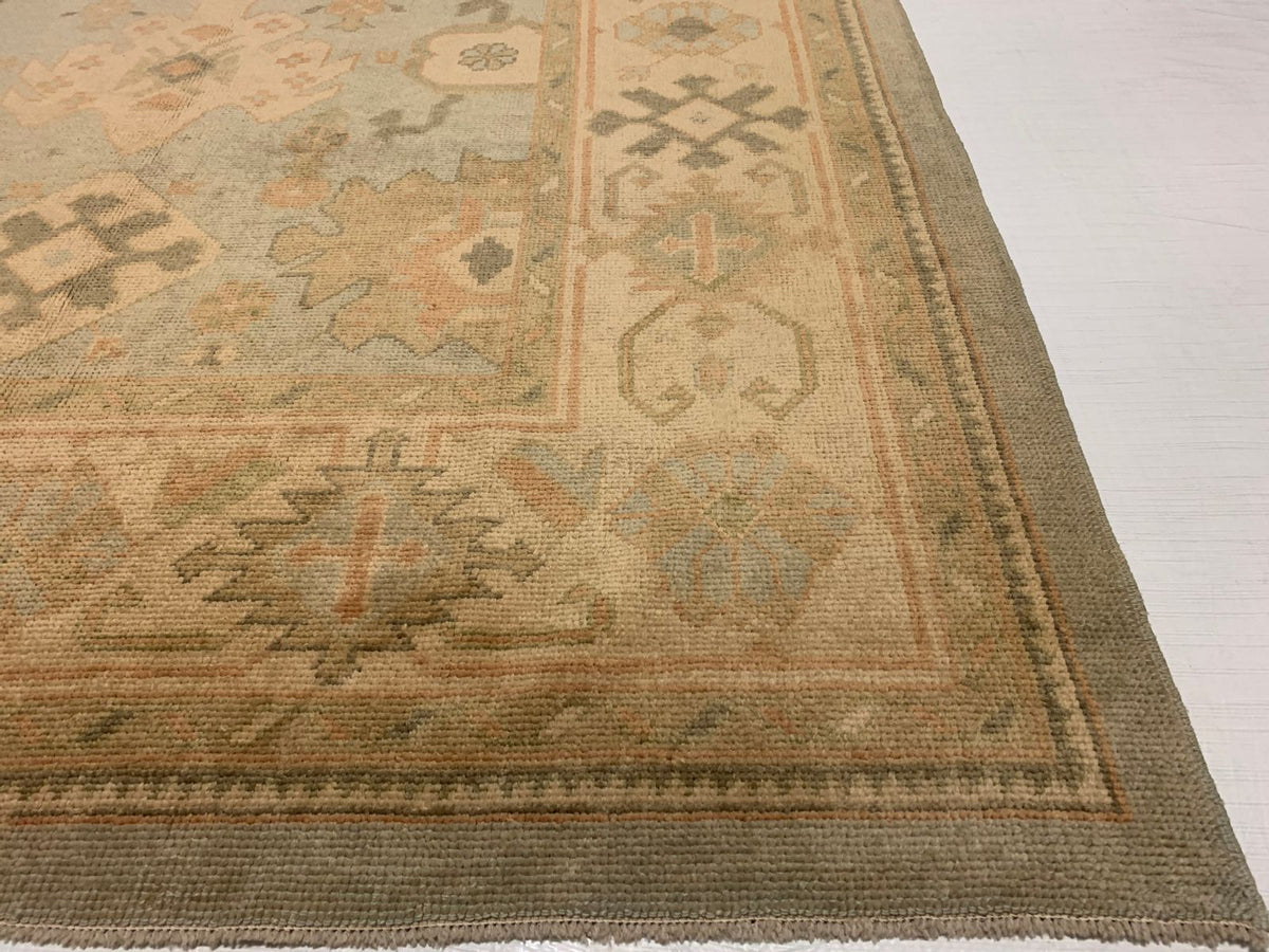 7x11 Blue and Ivory Turkish Oushak Rug
