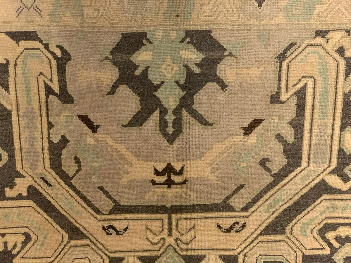 5x9 Ivory and Black Turkish Tribal Rug