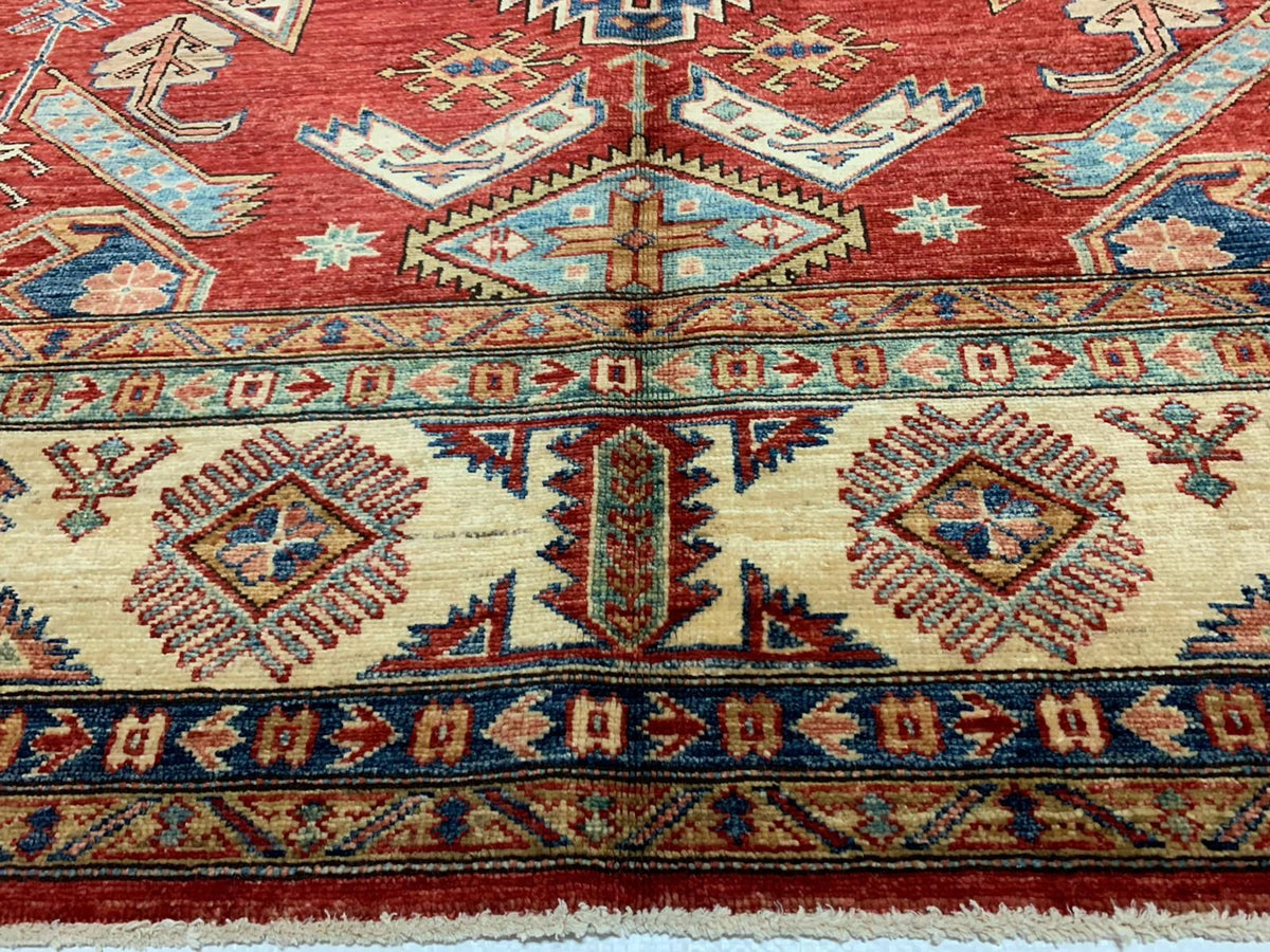 8x10 Red and Ivory Kazak Tribal Rug