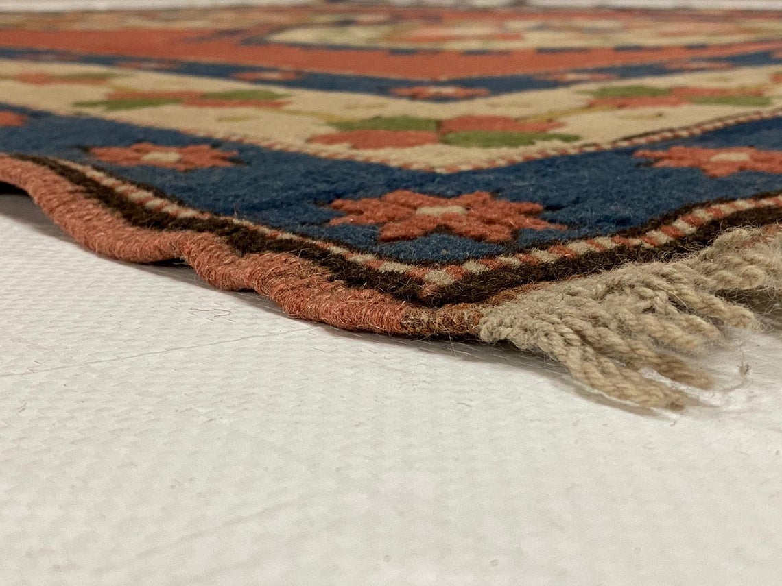 6x7 Red and Blue Turkish Tribal Rug