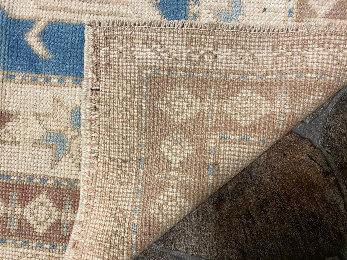 Vintage Handmade 5x8 Blue and Beige Anatolian Turkish Tribal Distressed Area Rug