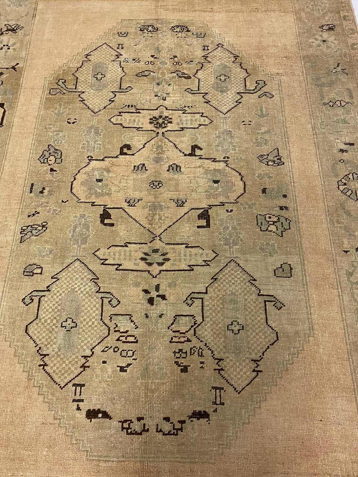 6x9 Beige and Brown Turkish Tribal Rug