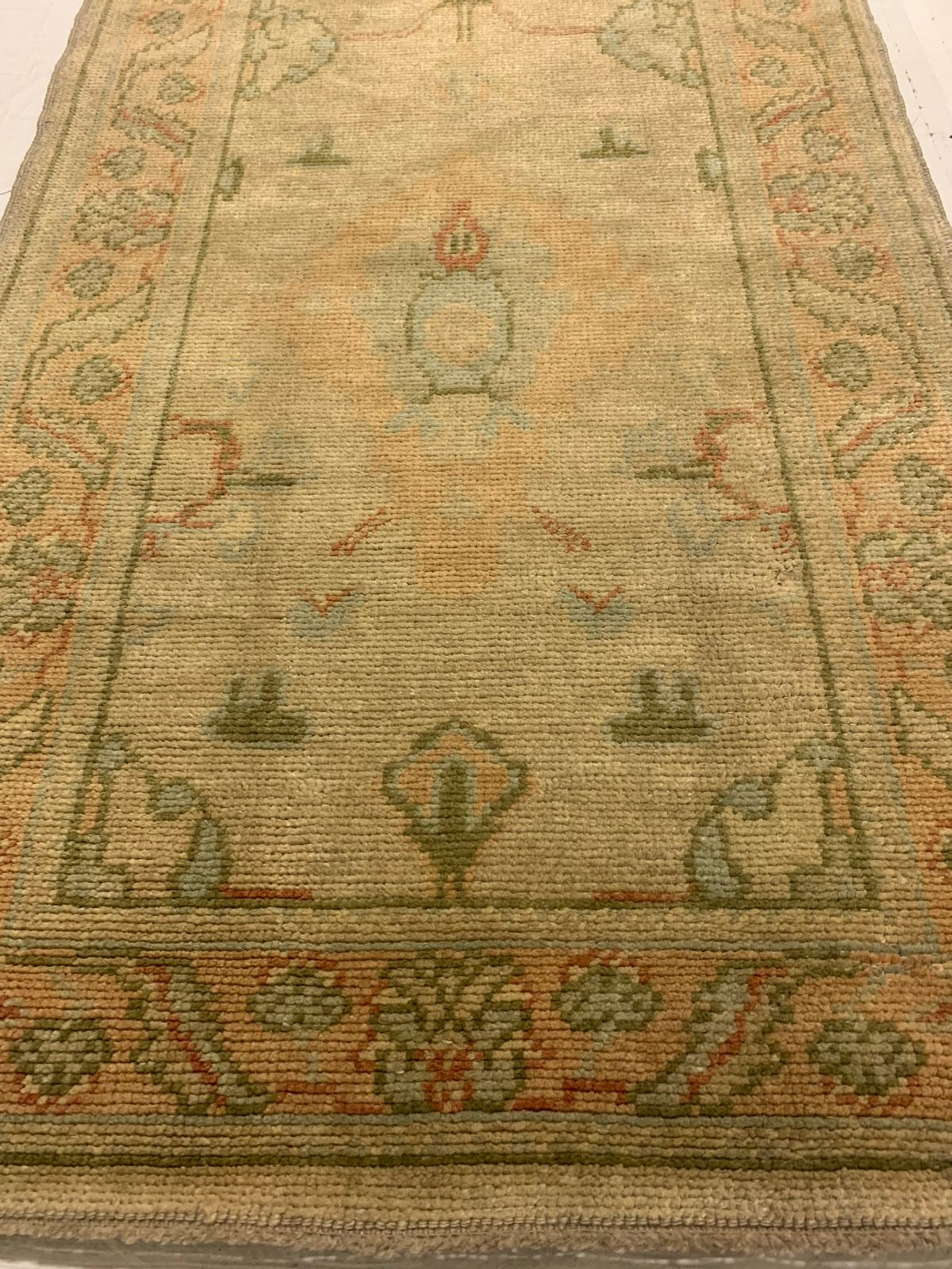 3x12 Beige and Green Turkish Oushak Runner