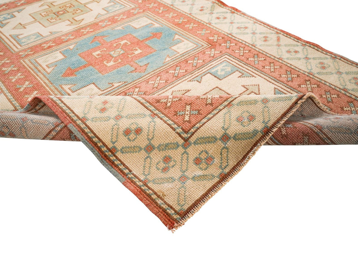 3x4 Beige and Red Turkish Tribal Rug