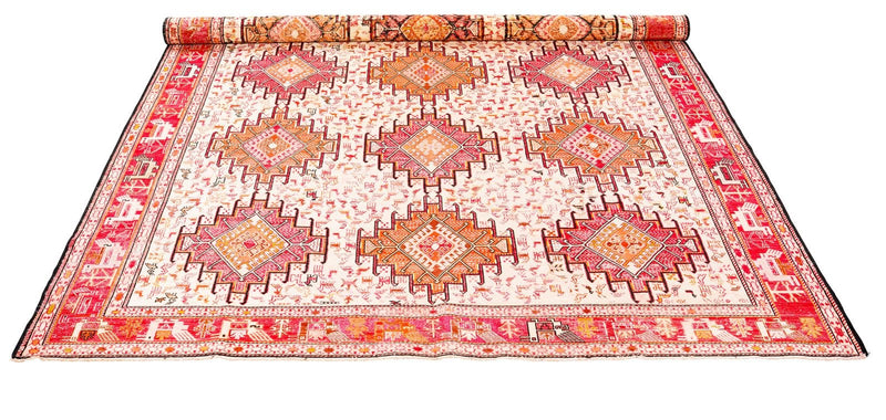 7x9 Red and Beige Turkish Patchwork Rug