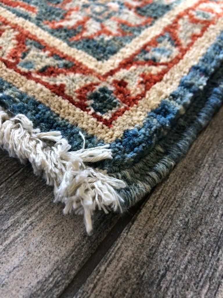 3x9 Light Blue and Rust Traditional Runner