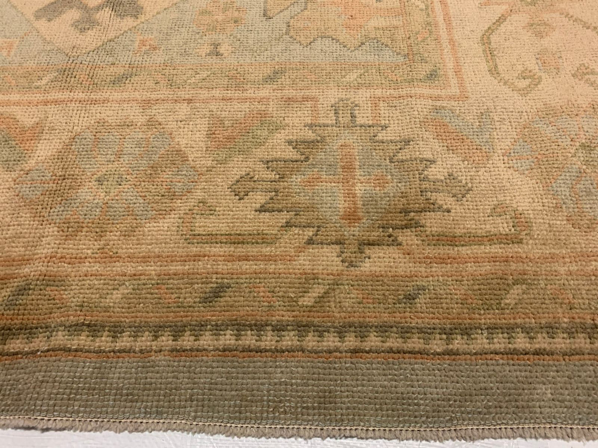 7x11 Blue and Ivory Turkish Oushak Rug